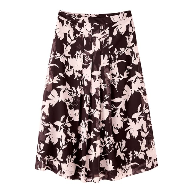 Pure Collection Aubergine/Pink Floral Soft Pleat Skirt