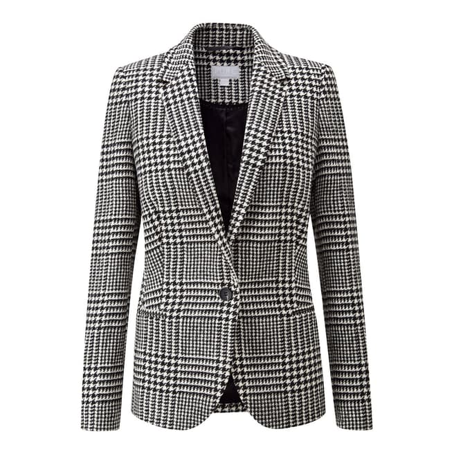 Pure Collection Black/White Check Tailored Wool Blazer