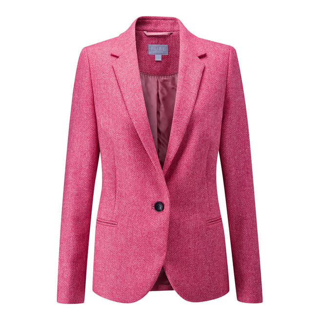 Pure Collection Pink Herringbone Tailored Wool Blazer