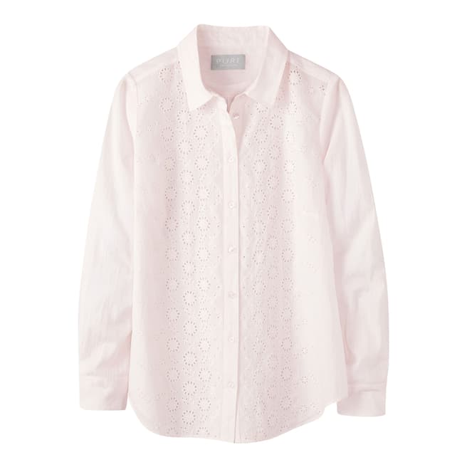 Pure Collection Pink Broderie Anglaise Cotton Shirt