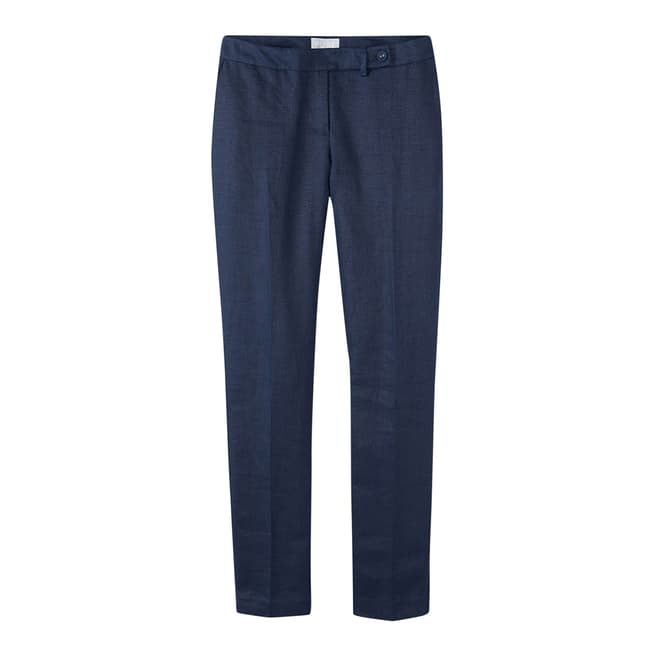 Pure Collection Navy Linen Slim Leg Cropped Trouser