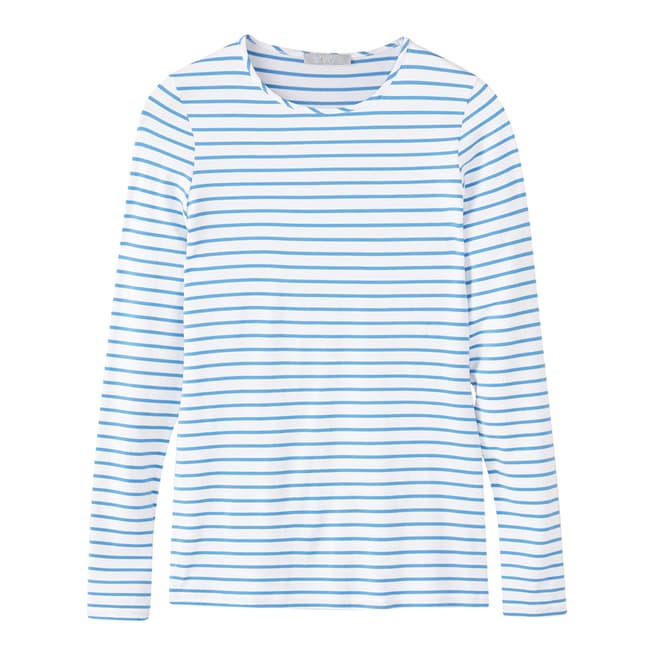 Pure Collection Blue/ White Soft Jersey Crew Neck Top