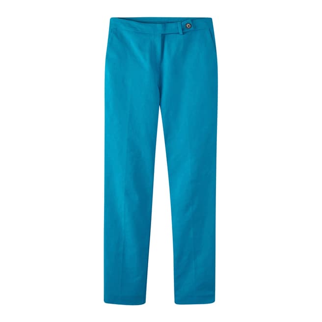 Pure Collection Peacock Blue Cotton Stretch Sateen Ankle Trouser