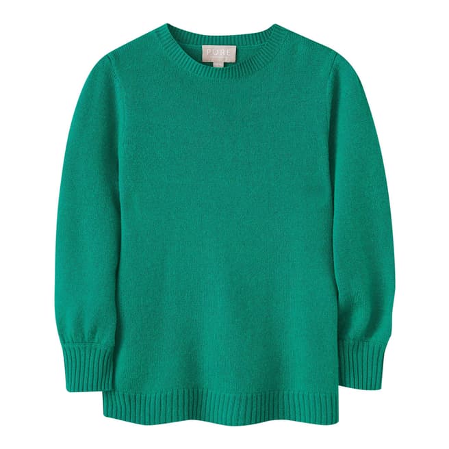 Pure Collection Green Blouson Wool & Cashmere Blend Jumper