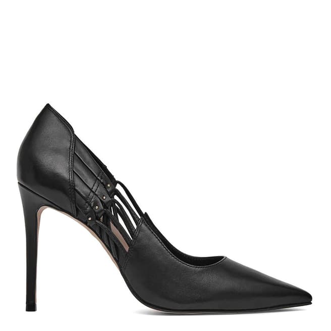 Reiss Black Leather Honor Multi Strap Detail Court Shoes 