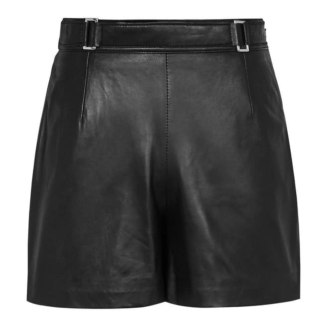 Reiss Black Bowery Leather Shorts