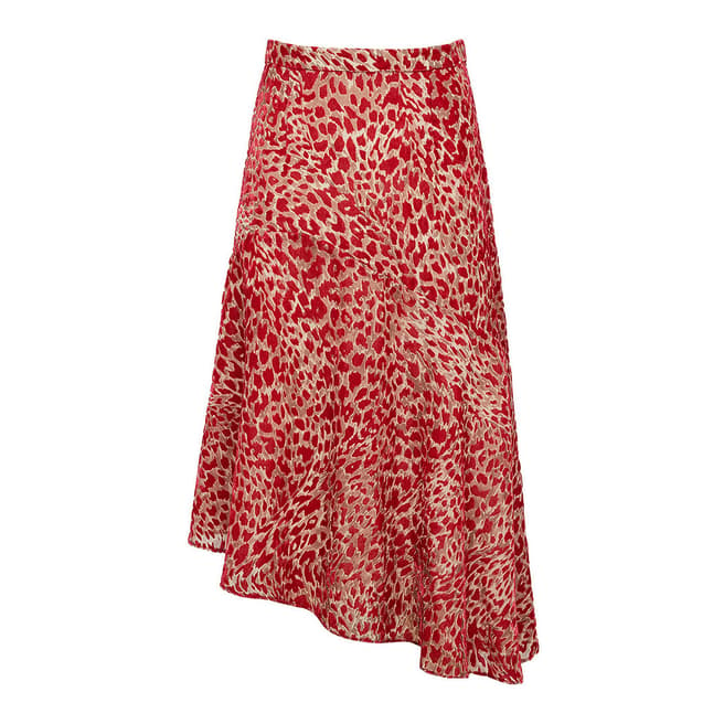 Reiss Red Animal Print Neelam Midi Skirt