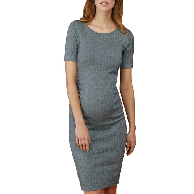 Isabella Oliver Navy/Grey Herringbone Effra Ruched Maternity Dress