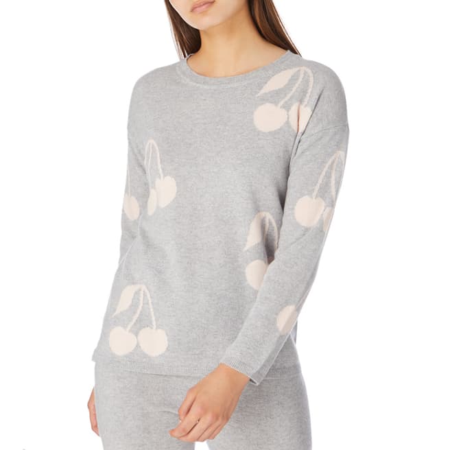 Cocoa Cashmere Grey/Pale Pink Cherry Cashmere Jumper