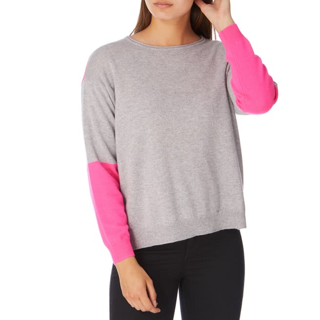 Cocoa Cashmere Grey/ Pink Cashmere Panel Jumper