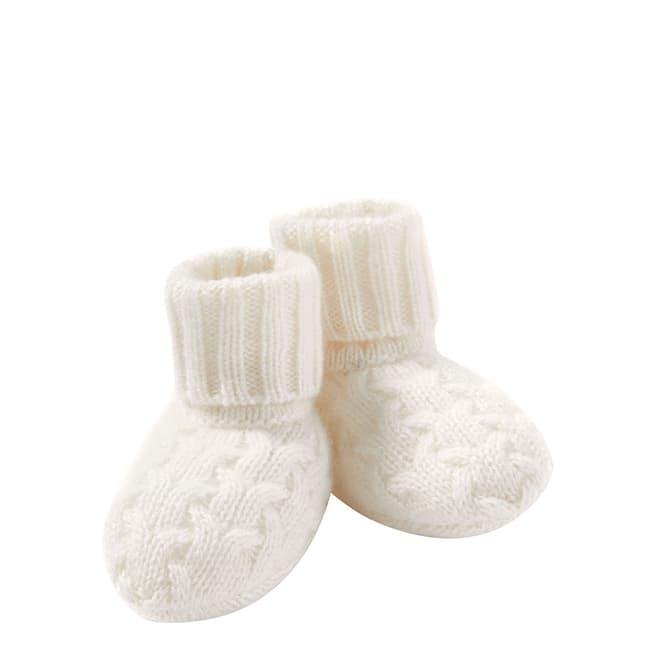 Pure Collection Soft White Cashmere Baby Cable Booties