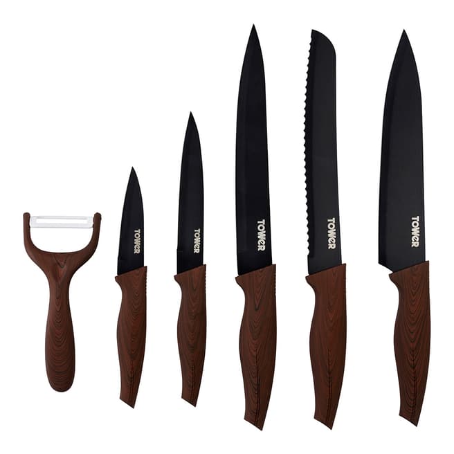Tower 6 Piece Knife Set with Wood
