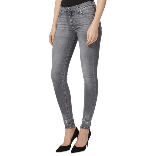 7 For All Mankind Grey Bleached Hem Stretch Skinny Jeans