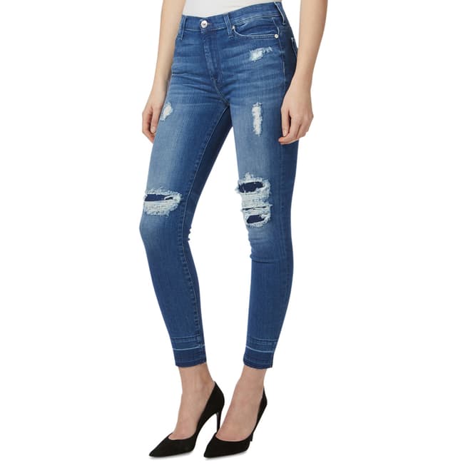 7 For All Mankind Mid Blue Distressed Stretch Skinny Jeans