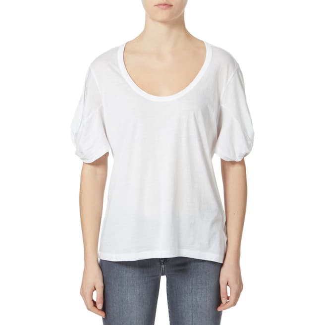 7 For All Mankind White Twist Sleeve Cotton T-Shirt