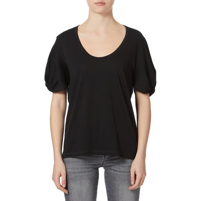 7 For All Mankind Black Twist Sleeve Cotton T-Shirt