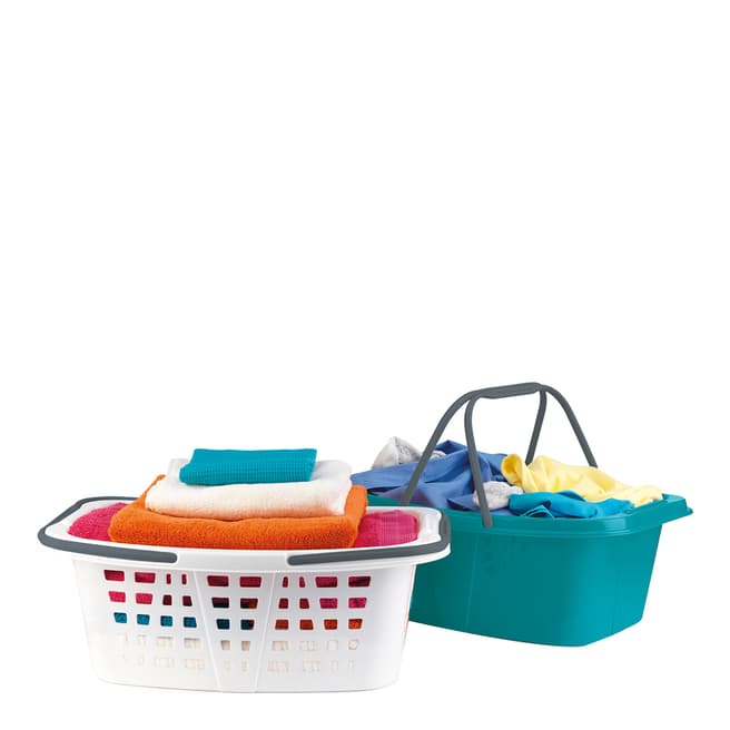 Beldray Set of 2 Turquoise Plastic Laundry Baskets with Handles