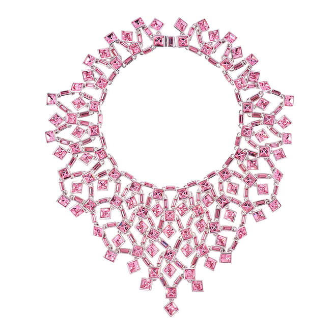 Simon Harrison Pink Rhodium Claudette Square Crystal Cluster Large Necklace