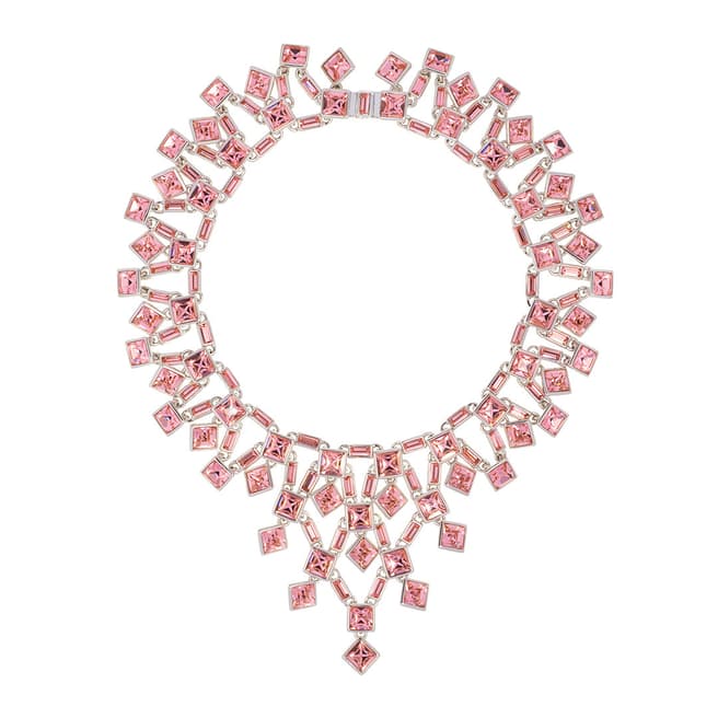 Simon Harrison Pink Rhodium Claudette Square Crystal Cluster Small Necklace