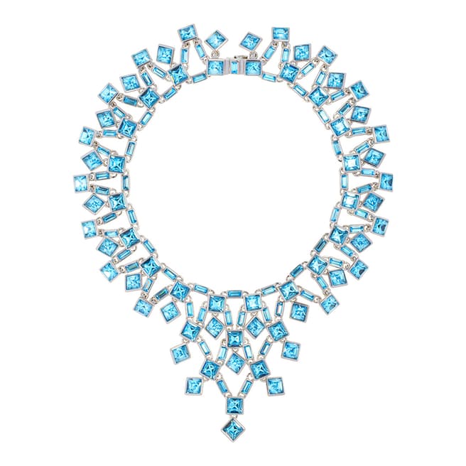 Simon Harrison Aquamarine Rhodium Claudette Square Crystal Cluster Small Necklace