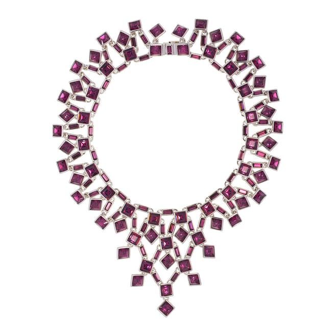 Simon Harrison Amethyst Rhodium Claudette Square Crystal Cluster Small Necklace