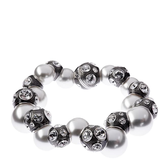Simon Harrison Black Rhodium Valent Pearl And Crystal Set Enamel Bead Bracelet
