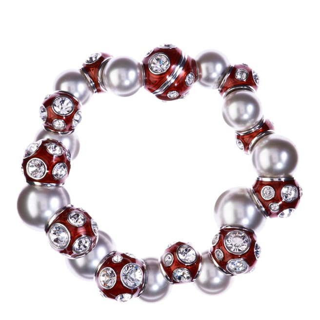 Simon Harrison Red Rhodium Valent Pearl And Crystal Set Enamel Bead Bracelet