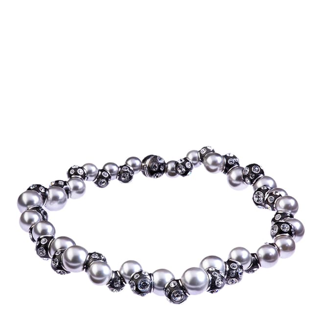 Simon Harrison Black Rhodium Valent Pearl And Crystal Set Enamel Bead Necklace