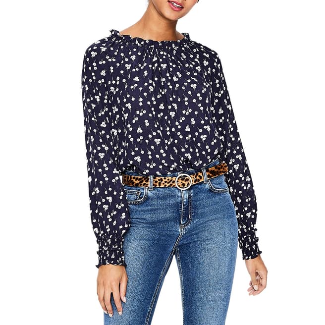 Boden Navy Blossom Small Sadie Silk Top