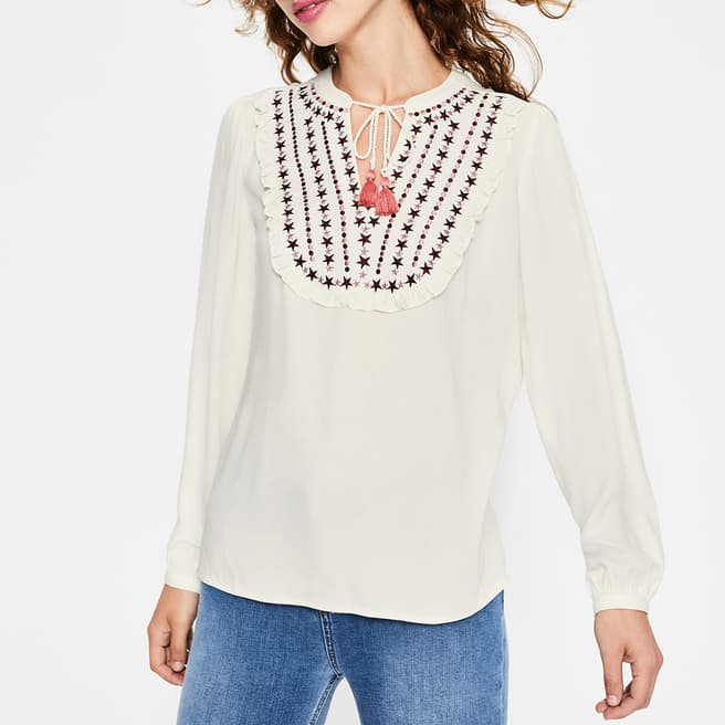 Boden Ivory Polly Embroidered Top