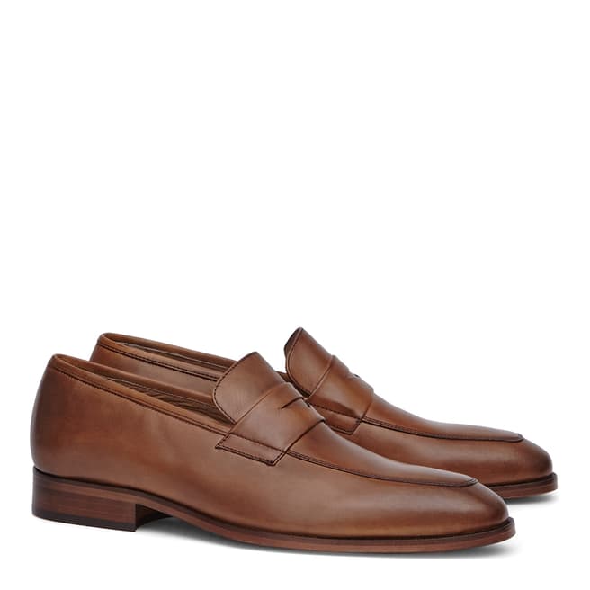 Reiss Tan Korner Saddle Front Leather Loafers
