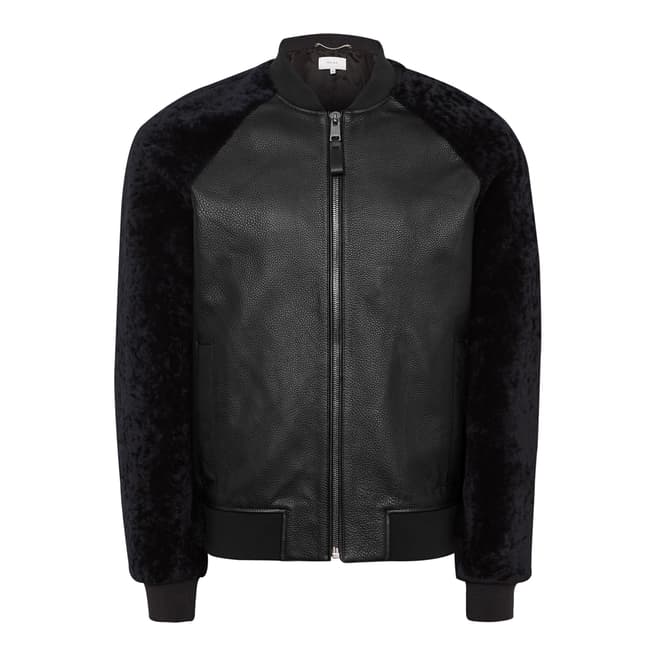 Reiss Black Bambrough Leather Bomber Jacket