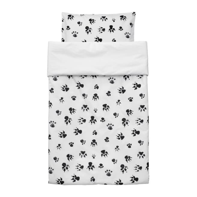 Kids Concept White & Black Paw Print Bed Set for Cot