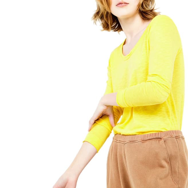 American Vintage Yellow U Collar Long sleeves Straight Tee-Shirt