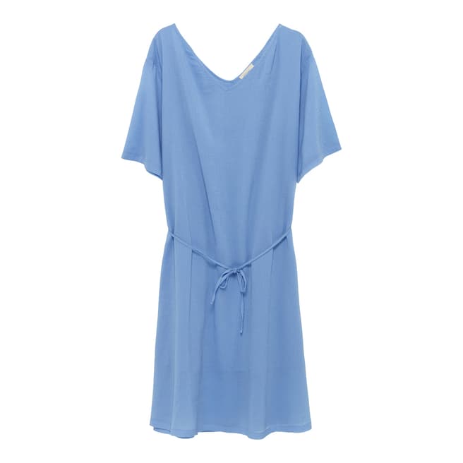 American Vintage Blue V Collar Short Sleeves Oversized Midi Dress