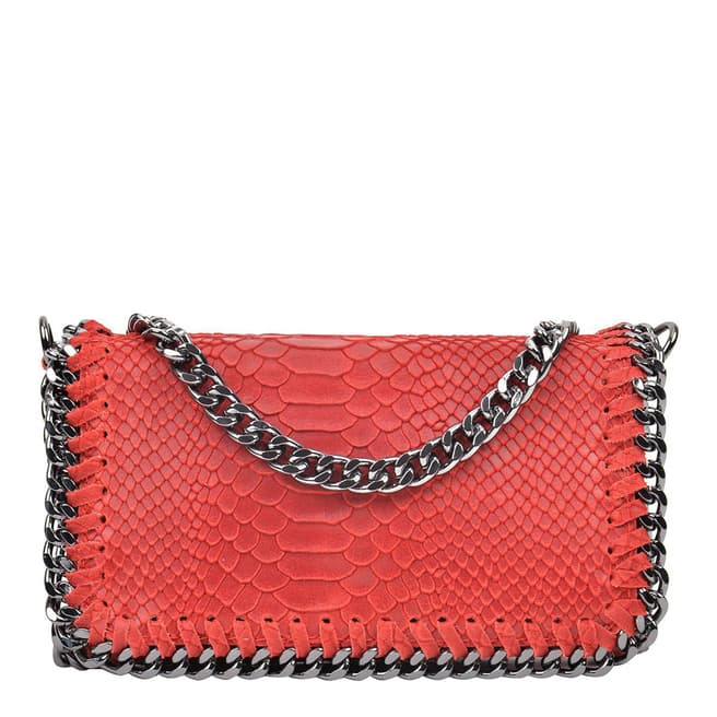 Luisa Vannini Red Snakeskin Leather Shoulder Bag
