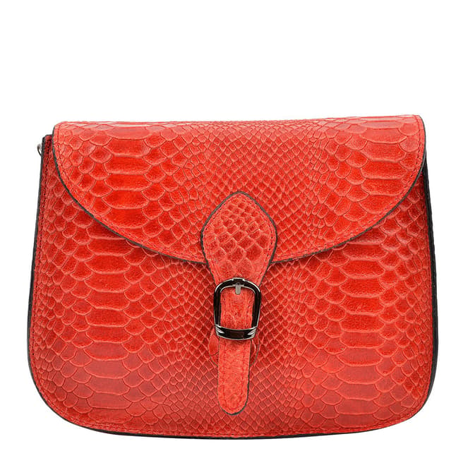 Luisa Vannini Red Snake Shoulder Leather Bag
