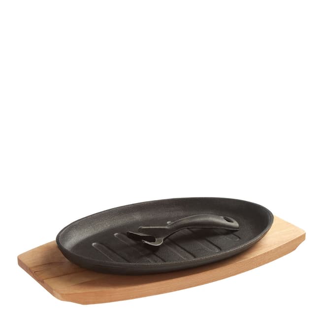 Premier Housewares Cast Iron Sizzler Dish on Wooden Tray, 32cm