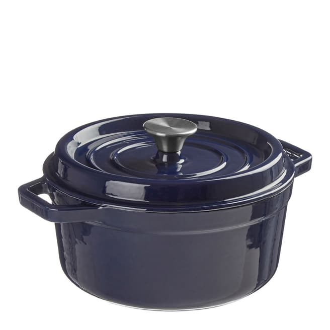 Premier Housewares Blue Modern Retro Cast Iron Casserole Dish, 24cm