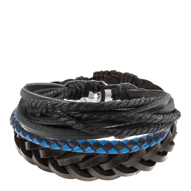 Stephen Oliver Blue/Black Leather Woven Bracelets