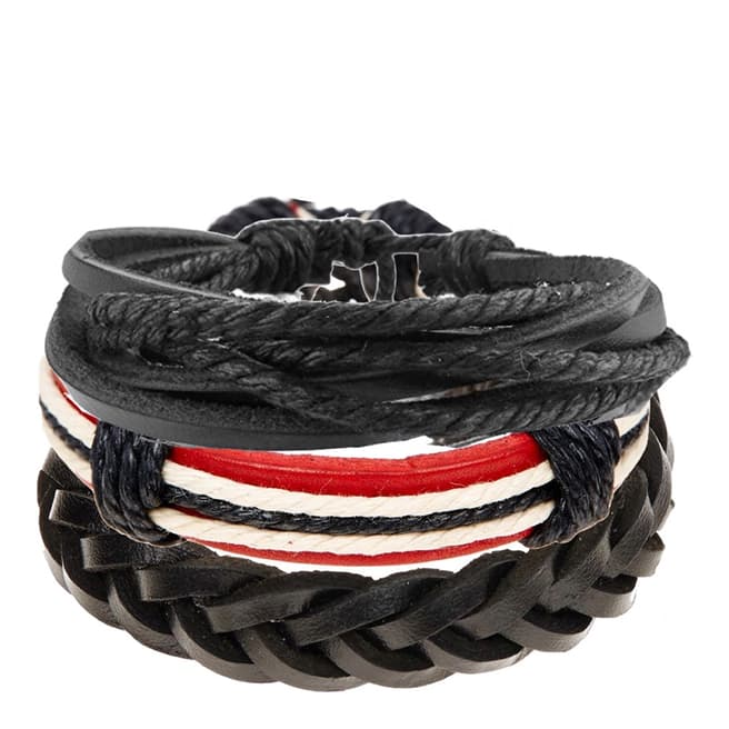 Stephen Oliver Red / Black Set of 3 Leather Woven Bracelets