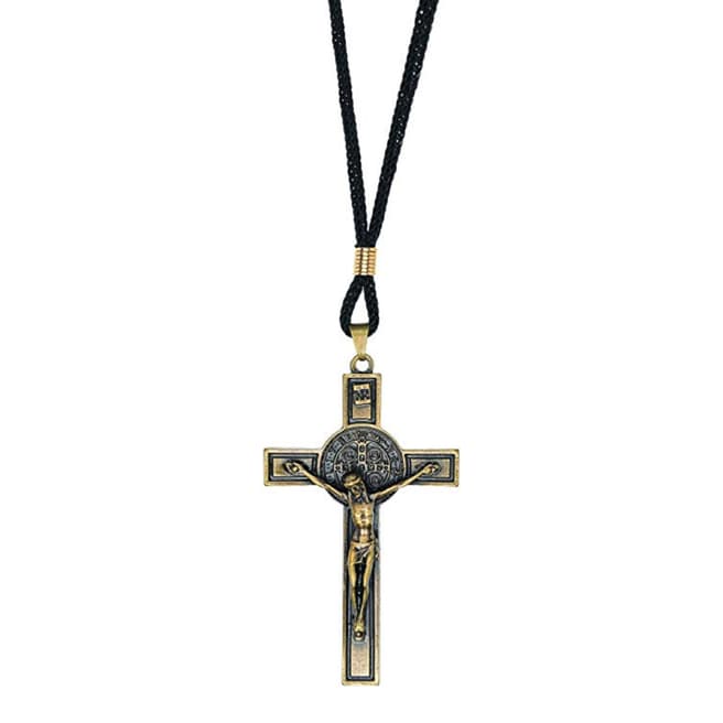 Stephen Oliver 18K Oxidised Gold Cross Cord Necklace