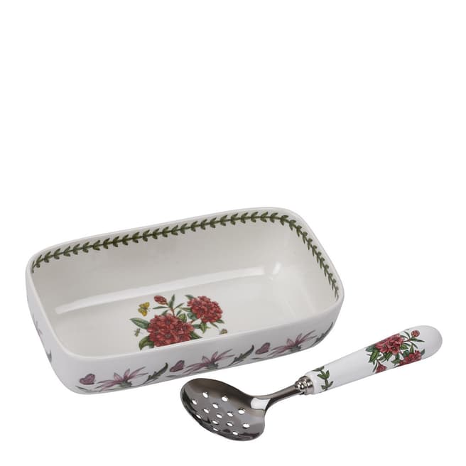 Portmeirion Botanic Garden Cranberry Dish with Slotted Spoon Set