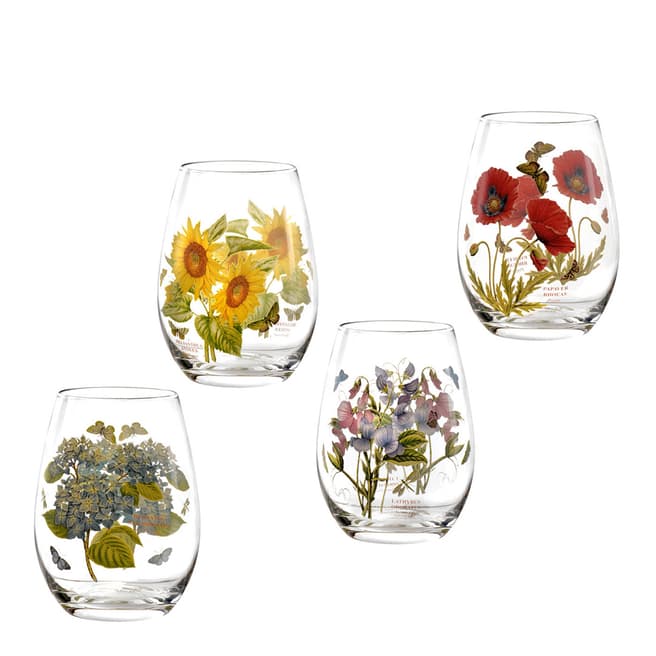 Portmeirion Set of 4 Botanic Garden Stemless Wine Glasses, 570ml