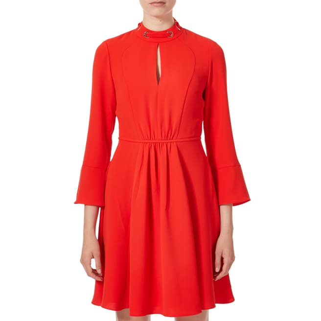 Karen Millen Red Long Sleeve Pleated Dress 