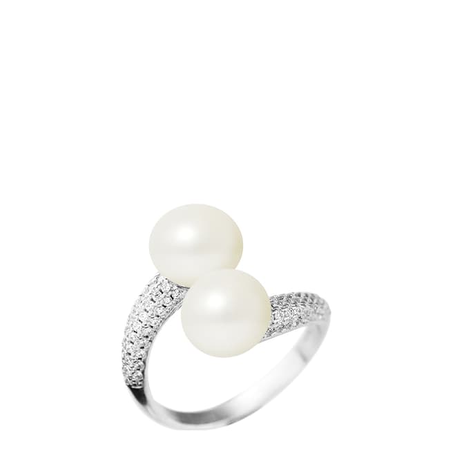 Just Pearl Silver White Freshwater Pearl Adjustable Ring 9-10mm