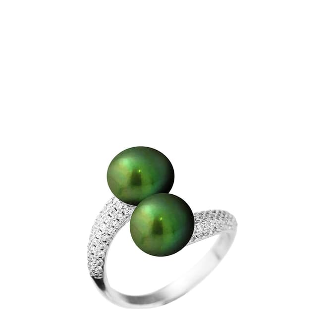 Just Pearl Green Malachite Freshwater Pearl Adjustable Ring 9-10mm
