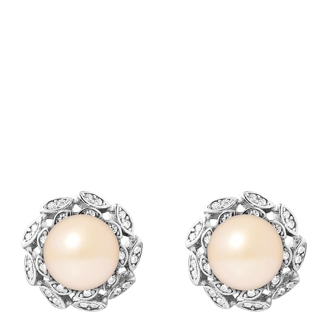 Just Pearl Pink Flower Button Pearl Earrings 8-9mm