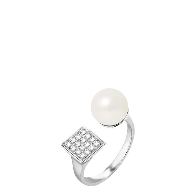 Just Pearl Natural White Button Pearl Adjustable Ring 9-10mm