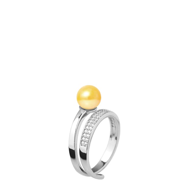 Just Pearl Yellow Gold Round Pearl Adjustable Ring 7-8mm